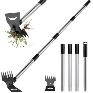 SUNCOZE 2-In-1 Garden Weeding Tool & Heavy Duty Lawn Rake Shovel, Weed Puller Tool with Long Handle, 58" Adjustable Stainless Steel Manual Weed Remover Digger for Yard, Gardening