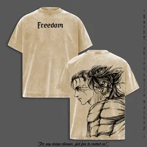 Eren Yeager “Freedom” Vintage Oversized Washed T-Shirt, Attack on Titan Heavy Cotton Graphic Tee, Retro Anime Streetwear Unisex