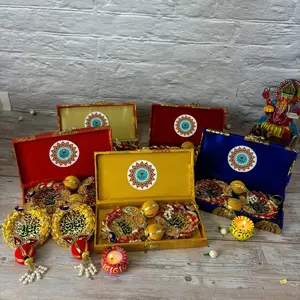 Cherished Diwali Gift Hamper | Rajasthani Brocade Box with Shubh Labh & Laxmi Feet | Blessings for Family & Friends | Auspicious Return Gifts