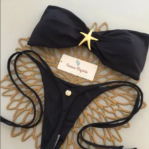2026 New Bikini European and American Sexy Bikini Solid Color Metal Accessories Two-Piece Women's Swimsuit