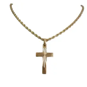 14k Rope Chain & Cross Pendant - Gold Necklace with Rope Design and Central Cross Charm perfect jewelry