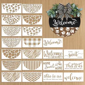 21pcs 12" Half Round Welcome Reusable Stencils for Painting on Wood Door Mats Fabrics Furniture Canvas DIY