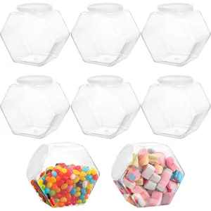 8 PCS Plastic Clear Candy Jars with Lids, Hexagon Cookie Jars for Kitchen Counter, Reusable Storage for Snacks Cookie Dog Treats Coffee Candy Buffet (30 OZ)