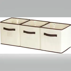 Polyester Canvas Storage Cube Box, Natural, Medium, 3-Pack