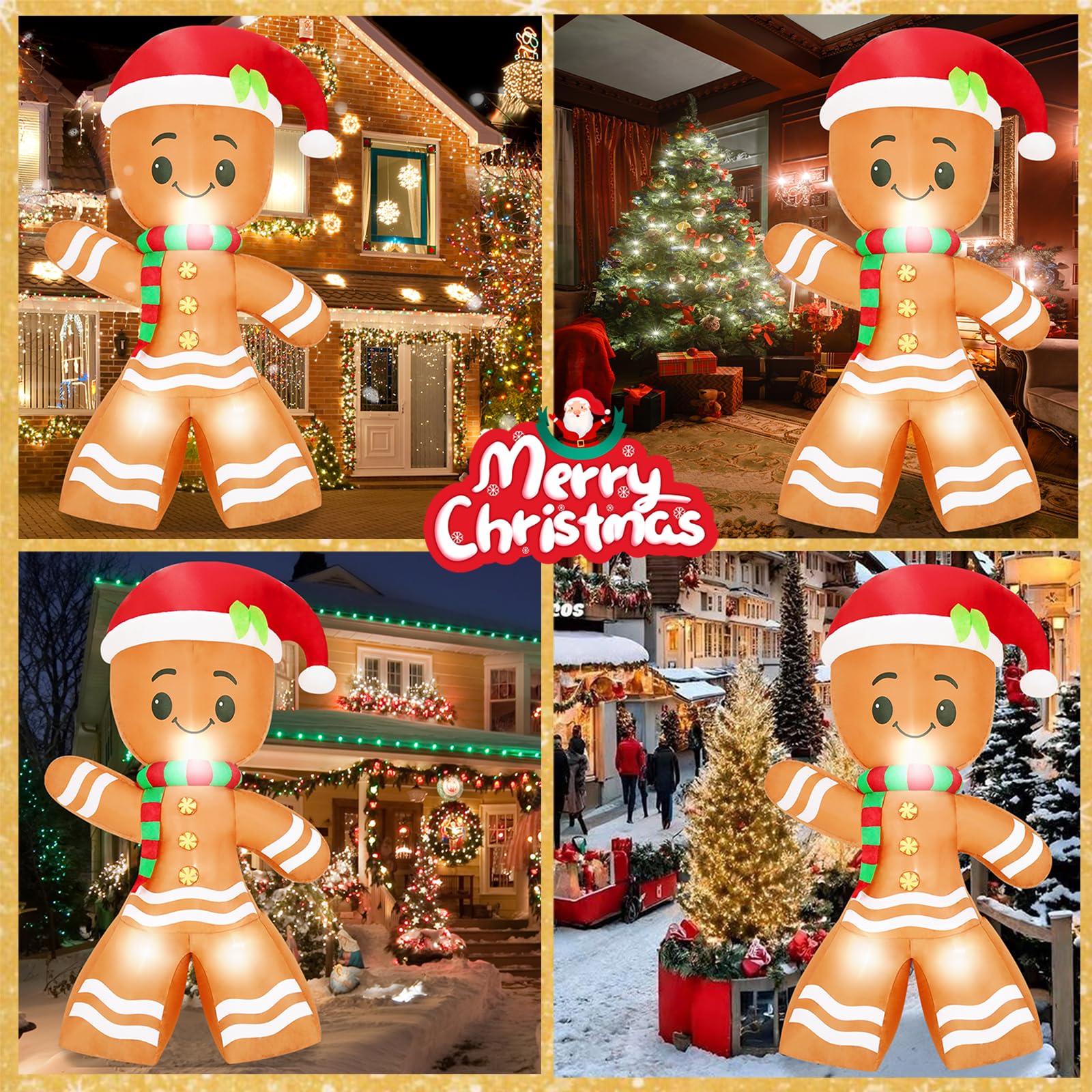 8 Ft Christmas Inflatable Gingerbread Man Decoration Outdoor with LED Lights，Funny Gingerbread Christmas Blow Up Yard Decoration for Lawn Garden Patio Holiday Party Decor