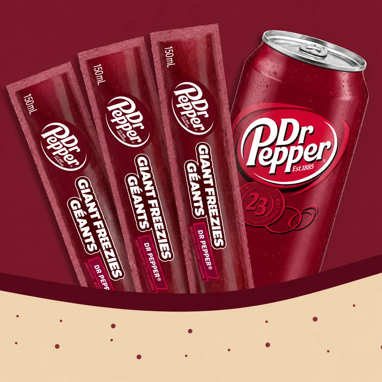 Kisco Dr Pepper Giant Freeze Pops Candy - 3-Pack, 5.5 oz Ice Pops