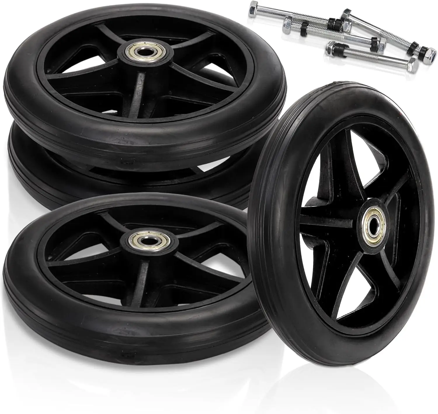 4 Pack Wheel Replacement, 6 Inch Anti-Slip Solid Caster Roller Wheels for Walkers, Heavy-Duty Office  Front Wheel Accessories, Safe Rolling for  Floors, Black