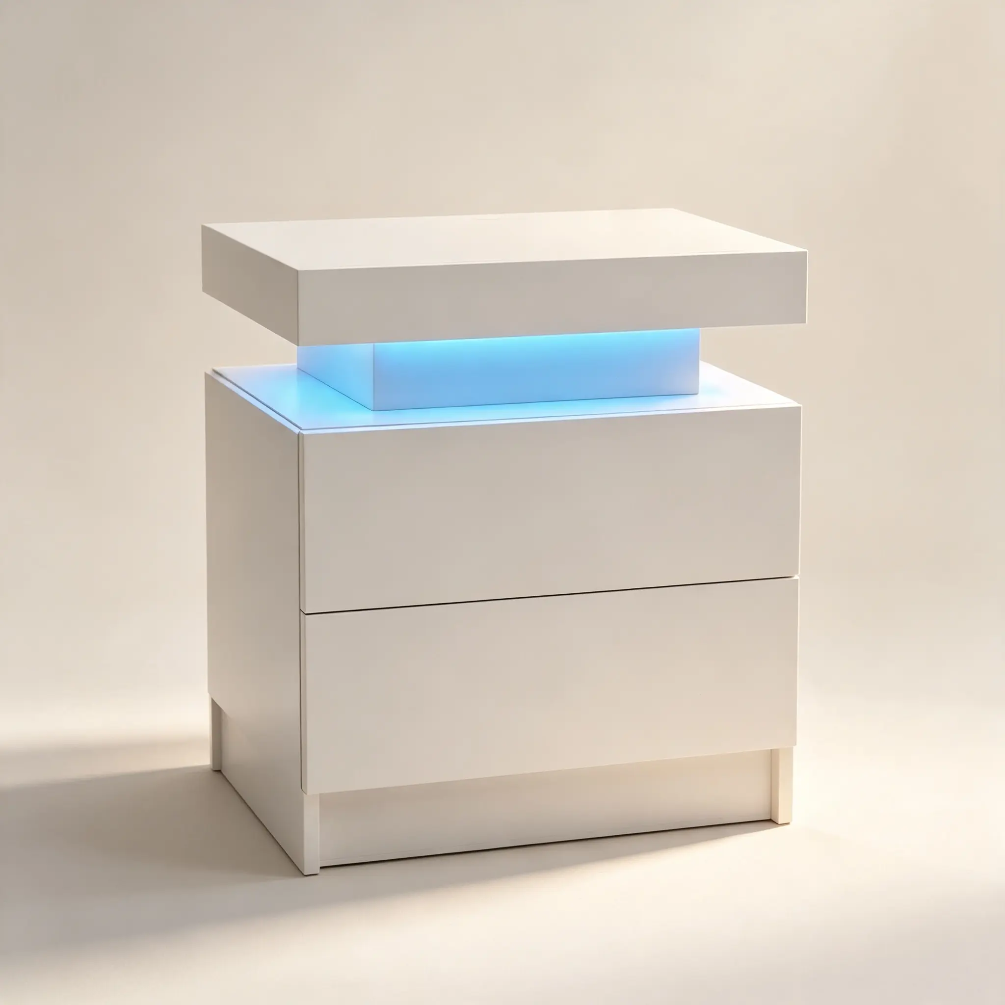 Modern White LED Bedroom Bedside Table - App-Controlled Adjustable LED Lights, 2 Wood Drawers, Appropriate for Children's Furniture