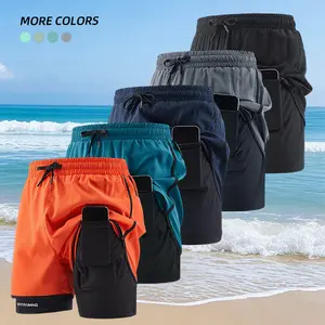 Men's letter print two-in-one quick-dry shorts, casual breathable comfortable shorts suitable for gym workouts and running.Men's Summer Bottoms