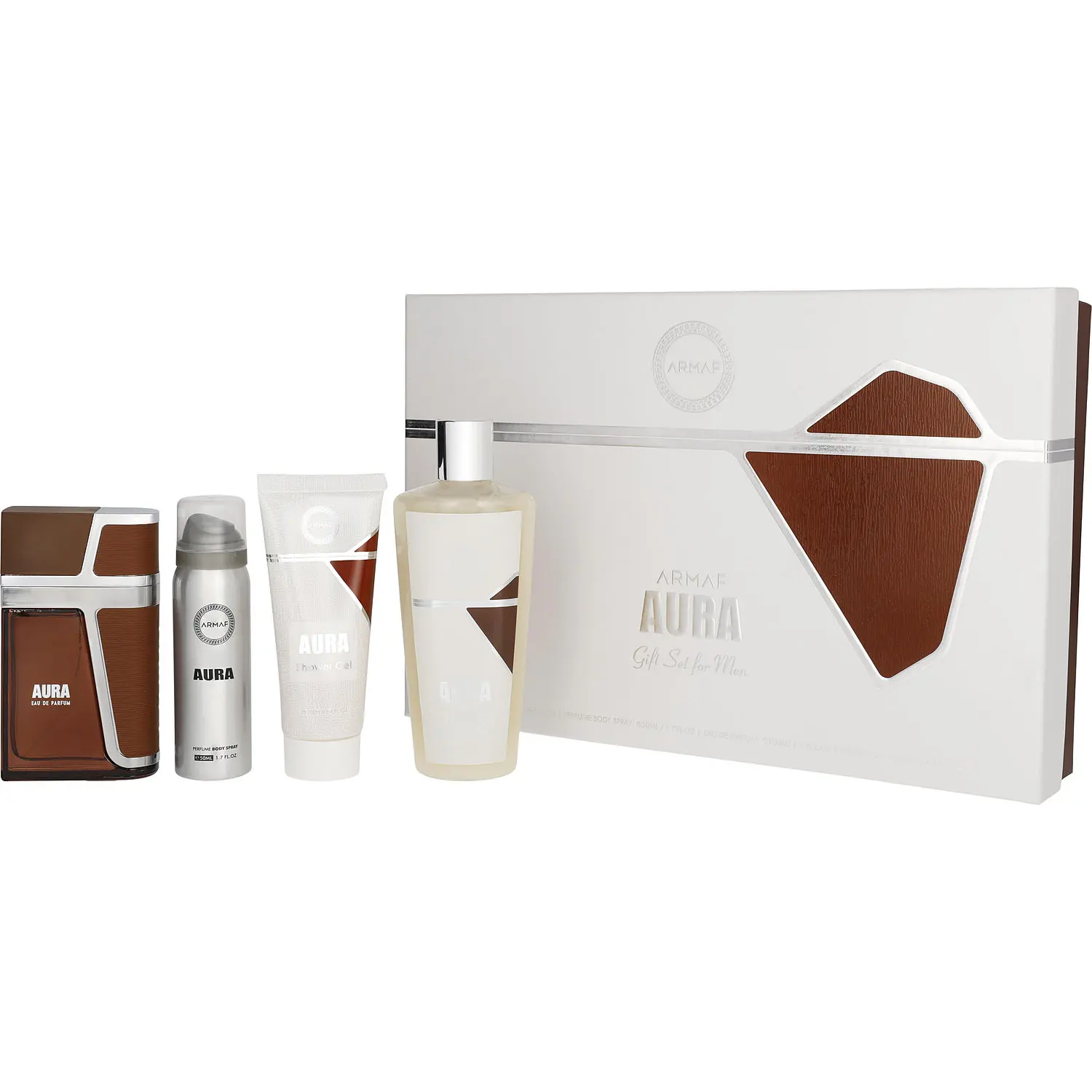 Armaf Aura Set-Eau De Parfum Spray 3.4 Oz & Shower Gel 3.4 Oz & Shampoo 8.5 Oz & Body Spray 1.7 Oz For Men
