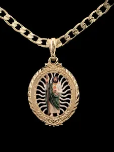 Beautiful Colorful St. Jude Pendant — Includes 24-Inch Cuban Chain