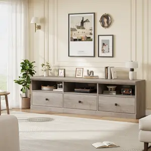 70 Inch Gray TV Stand Console Entertainment Center with Storage Drawers and Open Shelves for Living Room and Bedroom