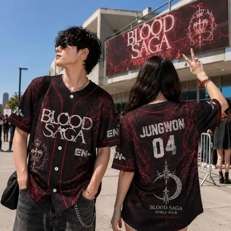 Kpop Boy Band Concert Outfit Baseball Jersey, Kpop Streetwear Croptop, Engene World Tour Merch Custom Kpop Jersey, Oversized Y2K Concert Top