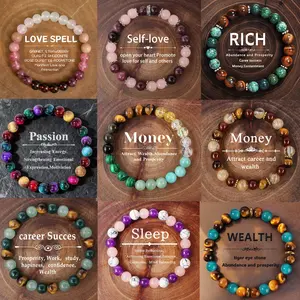 Handmade Beaded Natural Stone Vintage Round Bead Bracelets, Crystal Bracelets, With Multiple Meanings
