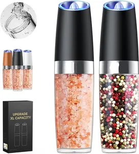 Gravity Electric Salt and Pepper Grinder Set Shakers UPGRADED 9OZ XL CAPACITY Battery Powered Refillable Automatic One Hand Operation Adjustable Coarseness Mill Grinder Set for Kitchen