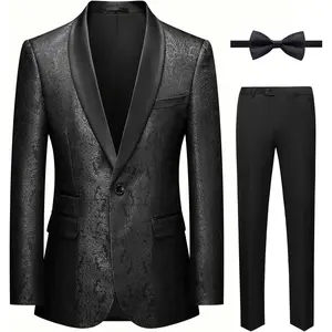 Mens Floral Tuxedo 2 Piece Suit Slim Fit Blazer Jacket Pants for Prom Party Wedding Shawl Lapel