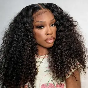 Glueless 13x6 Drawstring Curly Human Hair Wigs Pre Bleached Pre Plucked Natural Hairline Lace Frontal Wig