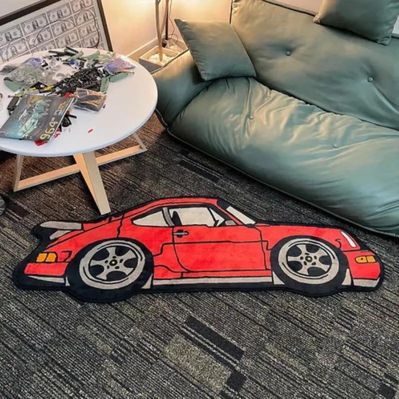 Cartoon Car Print Carpet Rug, Thickened Faux Cashmere Carpet, Area Rug, Cool Room Decor Rugs, Bedroom Bedside Floor Mat, Home Decor, Bedroom Decor, Be