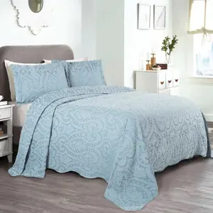 Aspen Jacquard Bedspread Set – 3‑Piece Cotton Blend Floral Bedding
