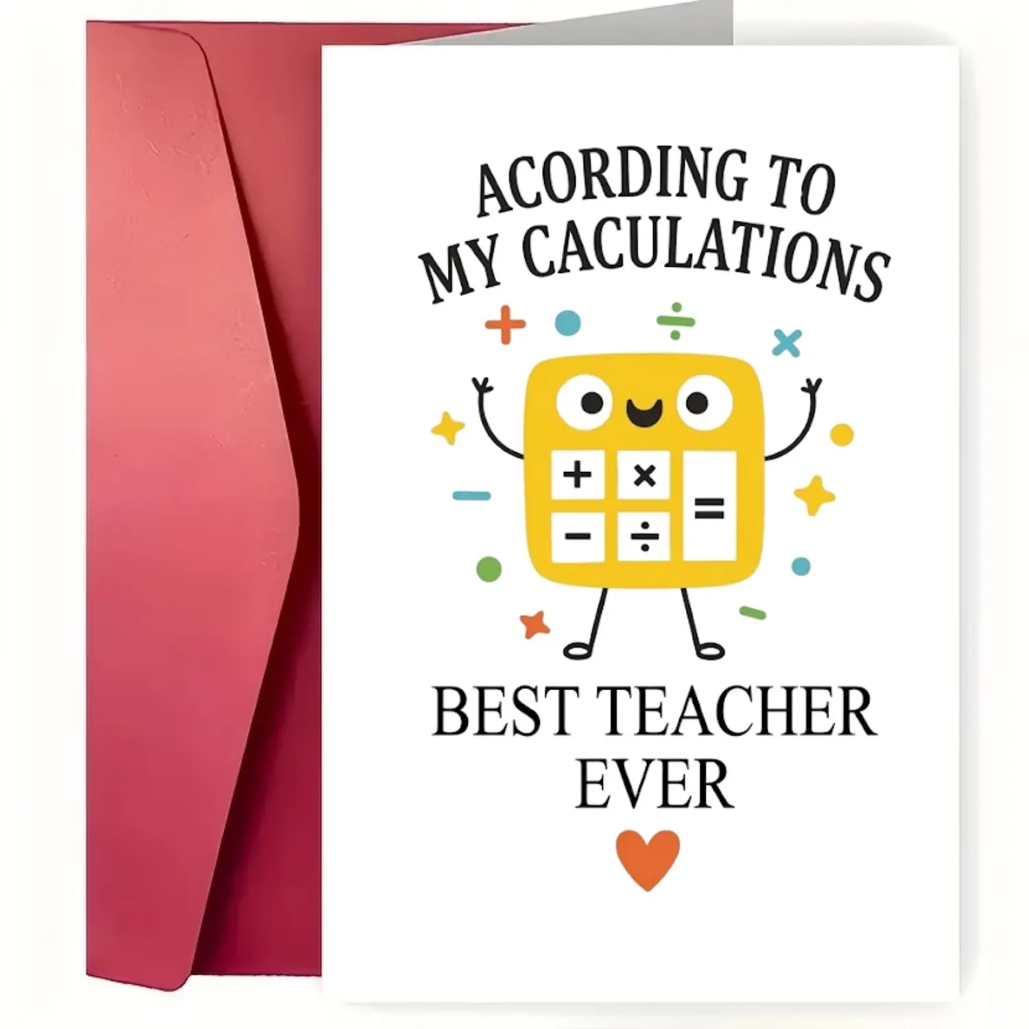 Calculator Teacher Appreciation Card, Teacher Gift for Math Science Professors, 350GSM Glossy 5x7 Greeting Card with Red Envelope, End of Year School Gift, Thank You Note, Inspirational Greeting Cards, Card Design