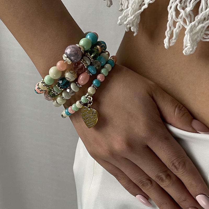 12/24/36pcs Mixed Color Glass Bead Bohemian Style Bracelet Set for Women - Heart Butterfly Elephant Alloy Charm, Versatile for All Seasons, Perfect for Casual Attire Gifting Valentine's Day Pretend Jewelry Toys