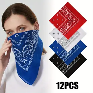Set of 12 Cotton Bandanas 22"X 22" Double Sides Printed Unisex Kerchief Large Scarf Masks Bulk, Great for Party, Holiday Gifts