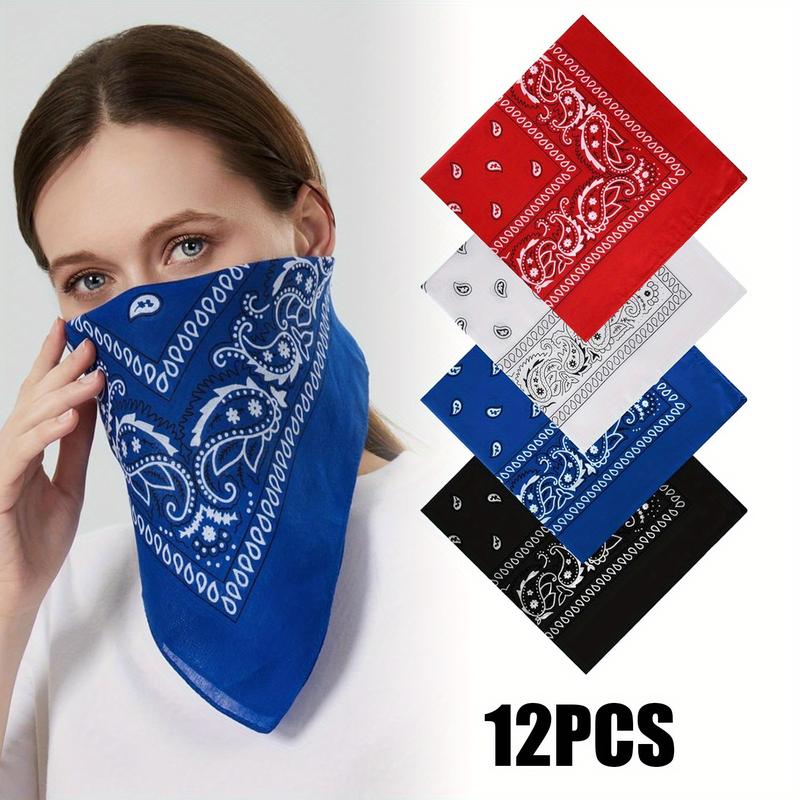 Set of 12 Cotton Bandanas 22"X 22" Double Sides Printed Unisex Kerchief Large Scarf Masks Bulk, Great for Party, Holiday Gifts