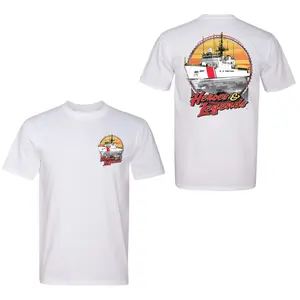 U.S. Coast Guard Heroes & Legends T-Shirt, White Tee with Cutter Ship & Sunset Graphic, Patriotic Tribute Shirt for Military Veterans & Coast Guard Supporters