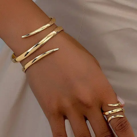Women's Vintage Geometric Fashion Bracelet Ring Set, Unique Design Jewelry Sets for Women, Perfect Gift for Friends & Daily Wear