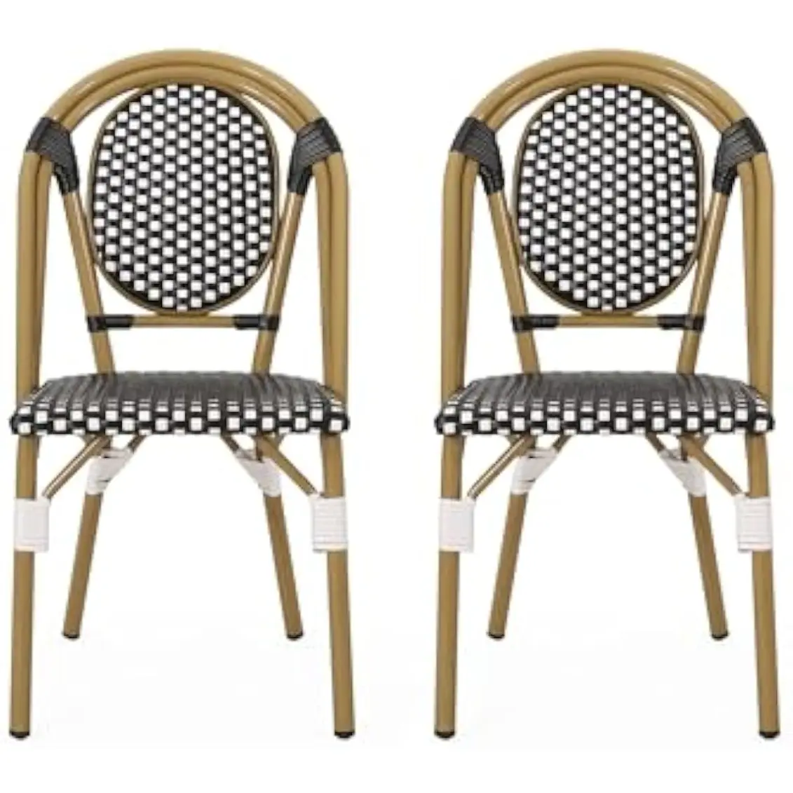 Bistro Chair (Set of 2) French Hand-Woven and Bamboo Print Finish Wicker Chairs, Aluminum Frame for Outdoor/Patio/Porch/Garden/Indoor, Dining Chairs/Coffee Chair/Read Chair/Leisure Chair