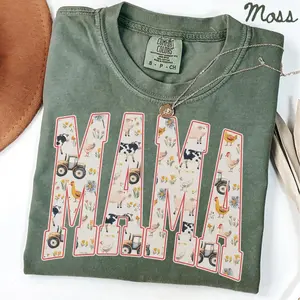 Comfort Colors Mama Shirt, Farm Mama Tee, Country Mom Shirt, Cow Chicken Tractor Graphic Tee, Rustic Farm Life Comfort Colors