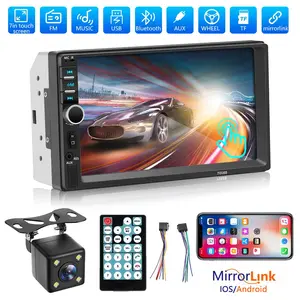 7 Inch HD Car MP5 Player with TF Card Slot and Rear View Backup Camera，7" HD Car MP5 Player with Rearview Camera, Double Din Touchscreen Car Radio, Bluetooth Handsfree, Mirror Link, FM/USB/TF/AUX, Plug & Play