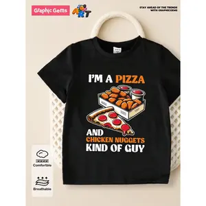 GraphicGems Young Boy "I'm A Pizza And Chicken Nuggets" Graphic Round Neck Short Sleeve T-Shirt