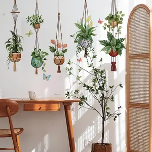 Plant Pot Hanging Basket Pattern Wall Sticker, Self Adhesive Wall Decal, Decorative Sticker for Home Living Room Bedroom, Ornaments
