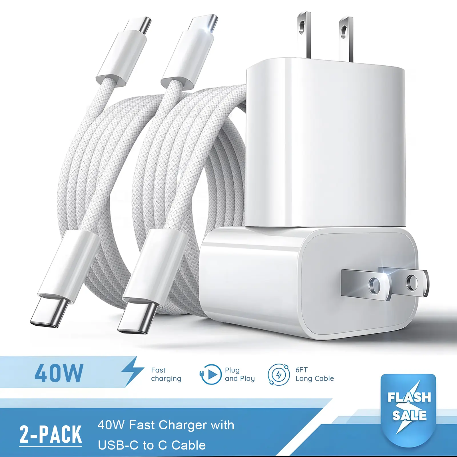 2-Pack 40W Super USB C Fast Charger with 2-Pack 6FT USB C to Type C Fast Charging Cable for iPhone 17/16/15/Air/Pro Max, iPad, AirPods, Phone Power Adapter & Cable Set Electronic Accessories, Mobile, Smartphone