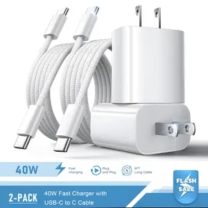2-Pack 40W Super USB C Fast Charger with 2-Pack 6FT USB C to Type C Fast Charging Cable for iPhone 17/16/15/Air/Pro Max, iPad, AirPods, Phone Power Adapter & Cable Set Electronic Accessories