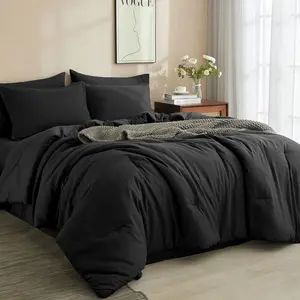 Solid Color Comforter Set, 7 Counts/set Including 1 Count Comforter & 1 Count Flat Sheet & 1 Count Fitted Sheet & 4 Counts Pillowcases without Filler, Bedding Supplies for Home Bedroom Hotel, Duvet Cover Sets