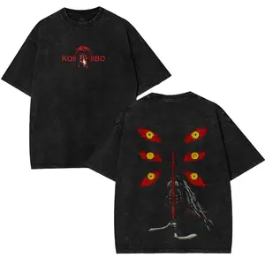Kimetsu no Yaiba- Demon Slayer x Yoriichi Tsugikuni, Double 2 Sided anime manga game T-Shirt, unisex Classic Fit Menswear Top graphic tees Cotton Fabric Seamless Tshirt Black Casual Streetwear Tropical Crewneck Shortsleeve