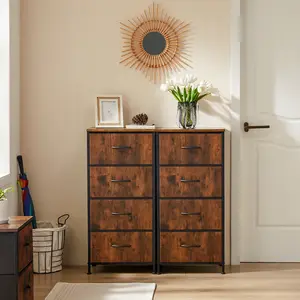4-Drawer Dresser Chest, Metal Frame with Wooden Top, Modern Storage Unit for Bedroom and Living Room，Brown