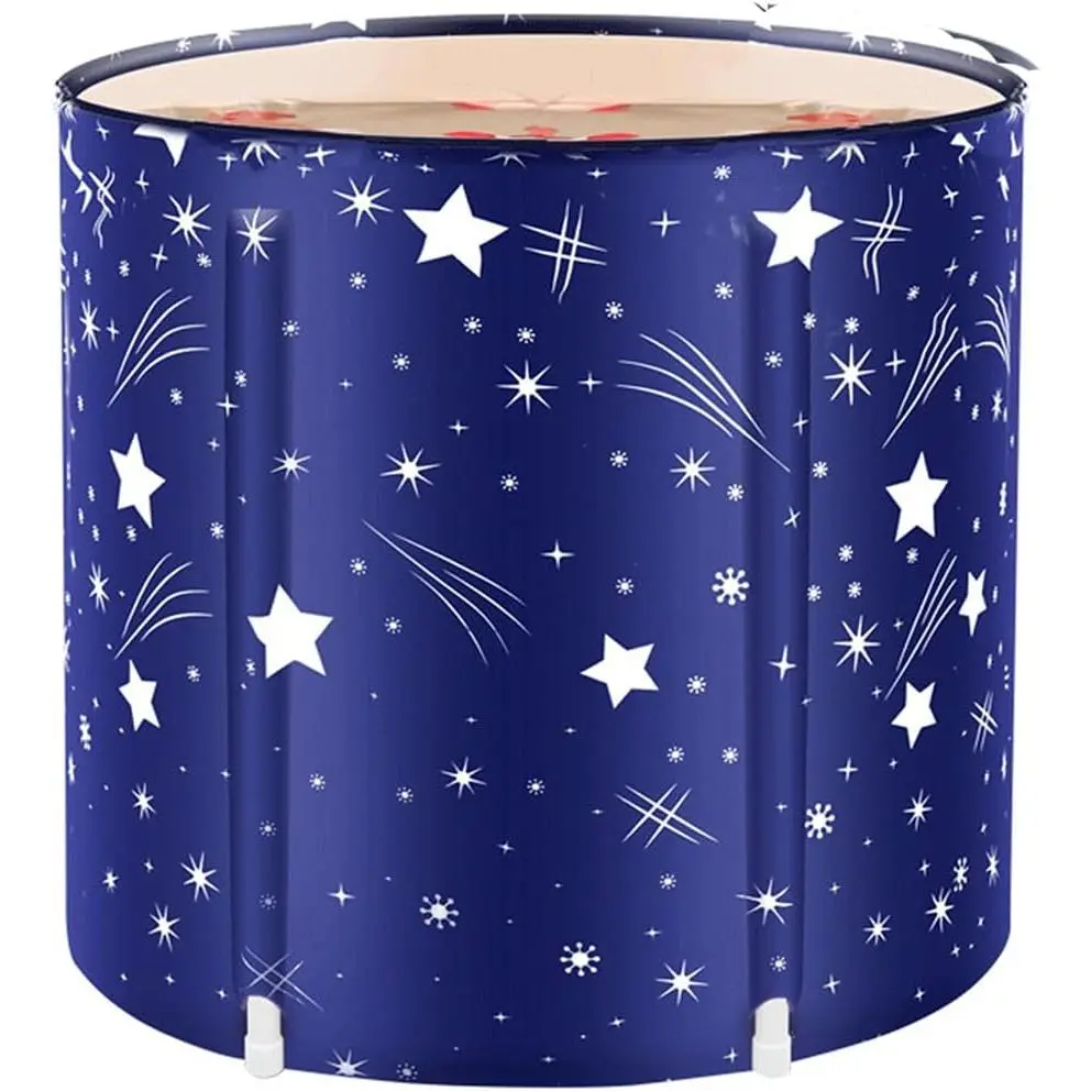 Portable Foldable Bathtub, Collapsible Adult Travel Bath Tub for Camping, Home & Spa, Space-Saving Storage, Durable PVC Material (Starry Sky B, 27inch)