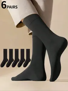 6 Pairs of Unisex Casual Solid-Color Mid-Calf Socks, High-Top Style, Suitable for Business and Sports Settings, European Size Large, Black and White Socks, All-Season Style