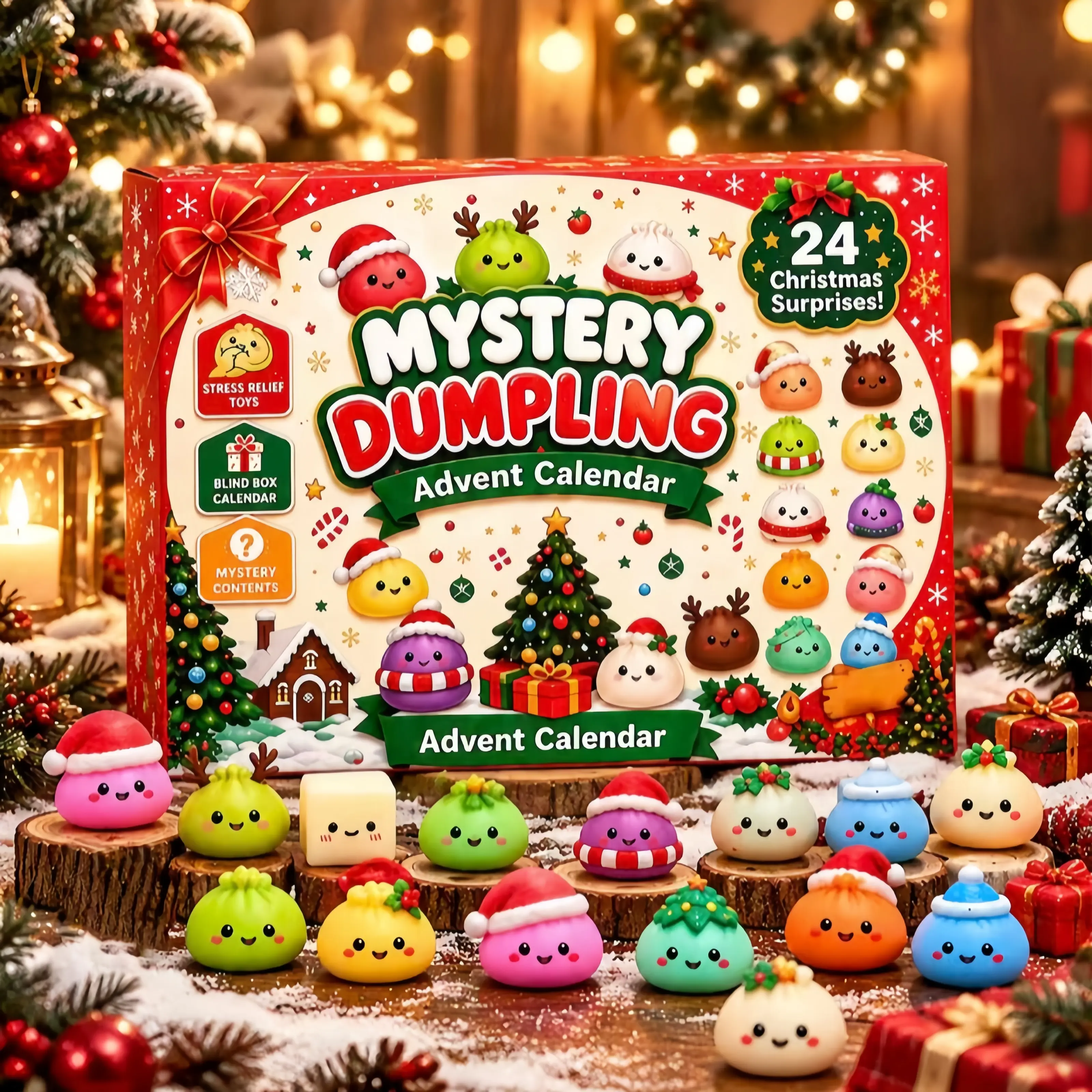 24 Days Advent Calendar Christmas Countdown Gift Set - Mystery Cute Squishy Blind Box Stress Relief Toys Holiday Gift for Boys Girls