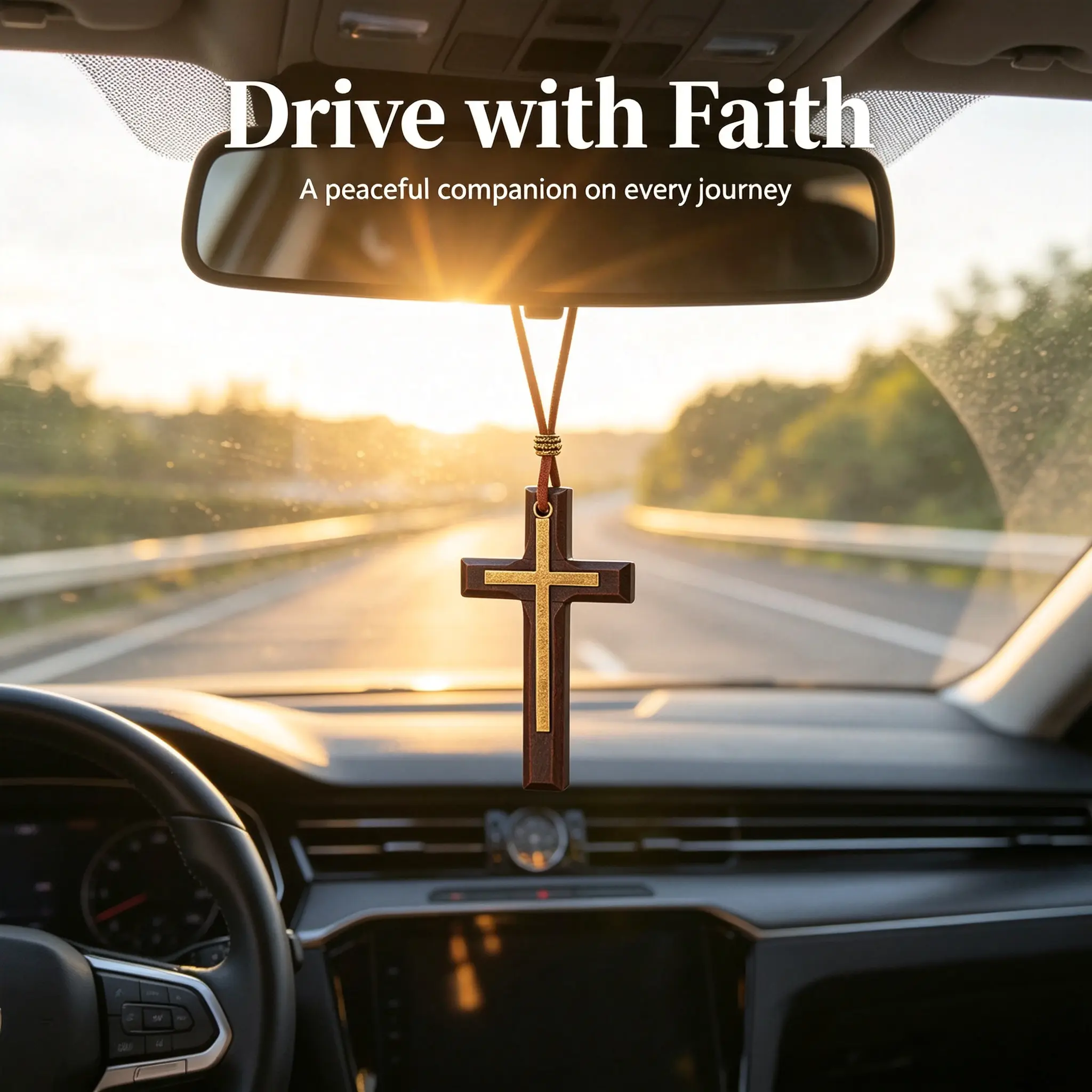 Vintage Wooden-Alloy Double-Layer Cross Car Ornament, Aesthetic Christian Automotive Decoration, Stylish Car Interior Accessory, Unique Birthday Gift for Boyfriends Car Decoration Aesthetic Car Accessory