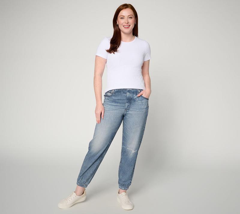 AnyBody Petite Printed Denim Effect French Terry Joggers