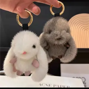 Fluffy Bunny Plush Keychain - Soft Stuffed Toy for Keys