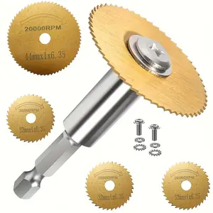 7pcs High-Speed Steel Circular Saw Blades Set, Titanium Coated, 20,000 Rpm, 3.17inch Cut Dia., Hex Shank for Rotary Tools