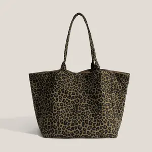 2-in-1 Reversible Tote Bag, Bold Leopard + Clean Solid Color, Ultra Roomy Canvas Carryall for Work, School & Outings