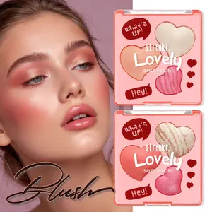 Three-Color 4D Heart Blush Powder, Long-Lasting Makeup Highlighter, Natural Look, Perfect for Daily Use, Enhances Complexion