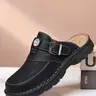Lazy Summer Essential Shoes, Buckle Slip-On Sandals, Thick Soled Mules, Above Ankle PU Leather, Rubber Sole, All-Season Comfort, Easy Wear