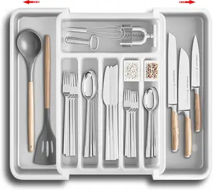 Cutlery and Utensil Organizer, 8 Compartments Silverware Drawer Organizer, Kitchen Drawer Organizers for Garage, Expandable Utensil Drawer Organizer Boxes